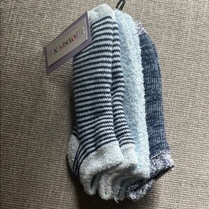 Striped Blue and White Socks Set - SIZE:4-10 women - set of 3 pairs